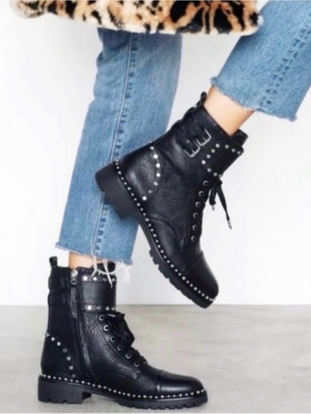 Sam Edelman Black Studded Lace-Up Combat Boots